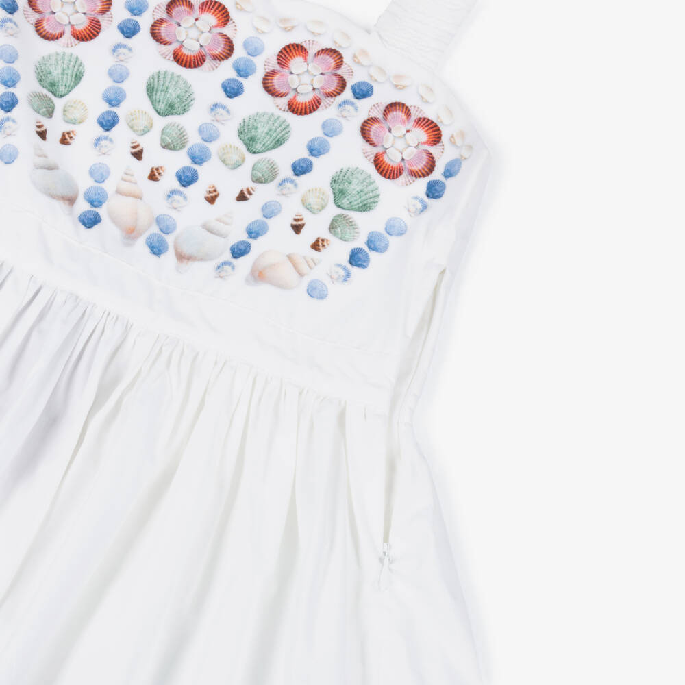 Molo-Girls White Shell Print Organic Cotton Dress | Childrensalon Outlet