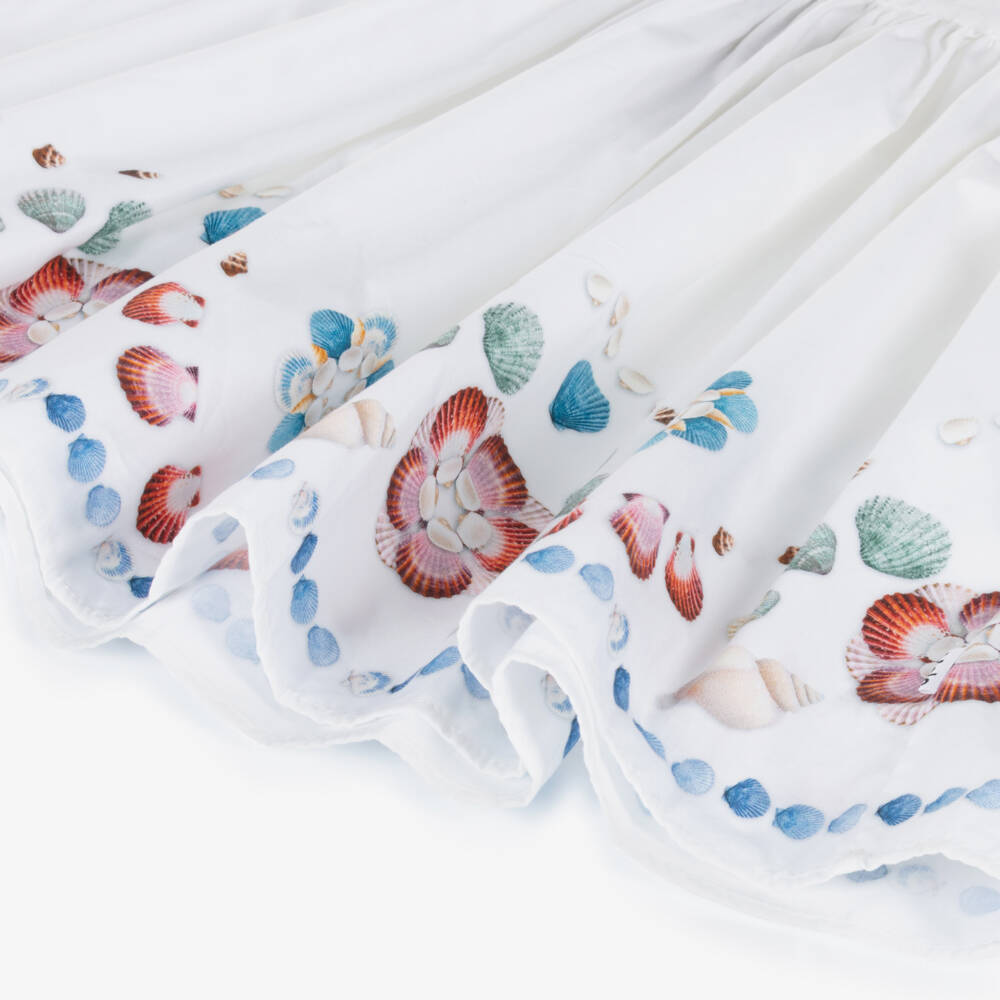 Molo-Girls White Shell Print Organic Cotton Dress | Childrensalon Outlet