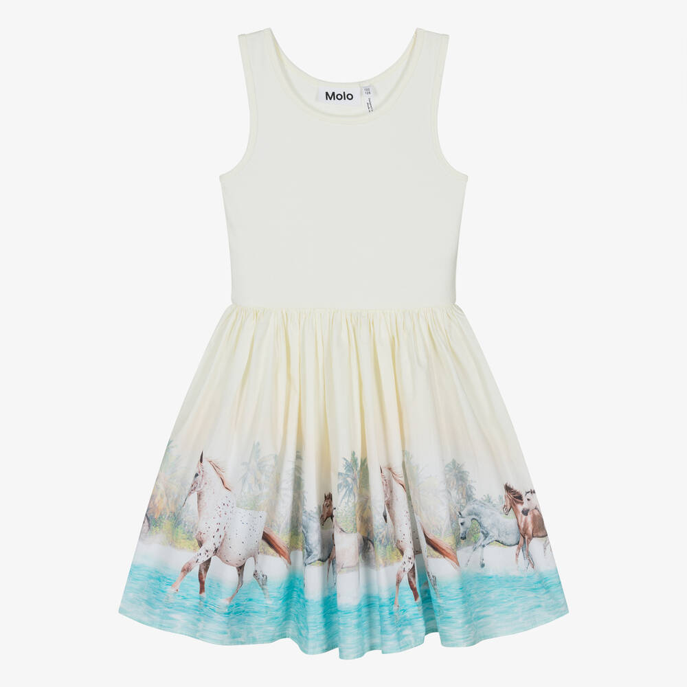 Molo-Girls Yellow Cotton Horse Dress | Childrensalon Outlet