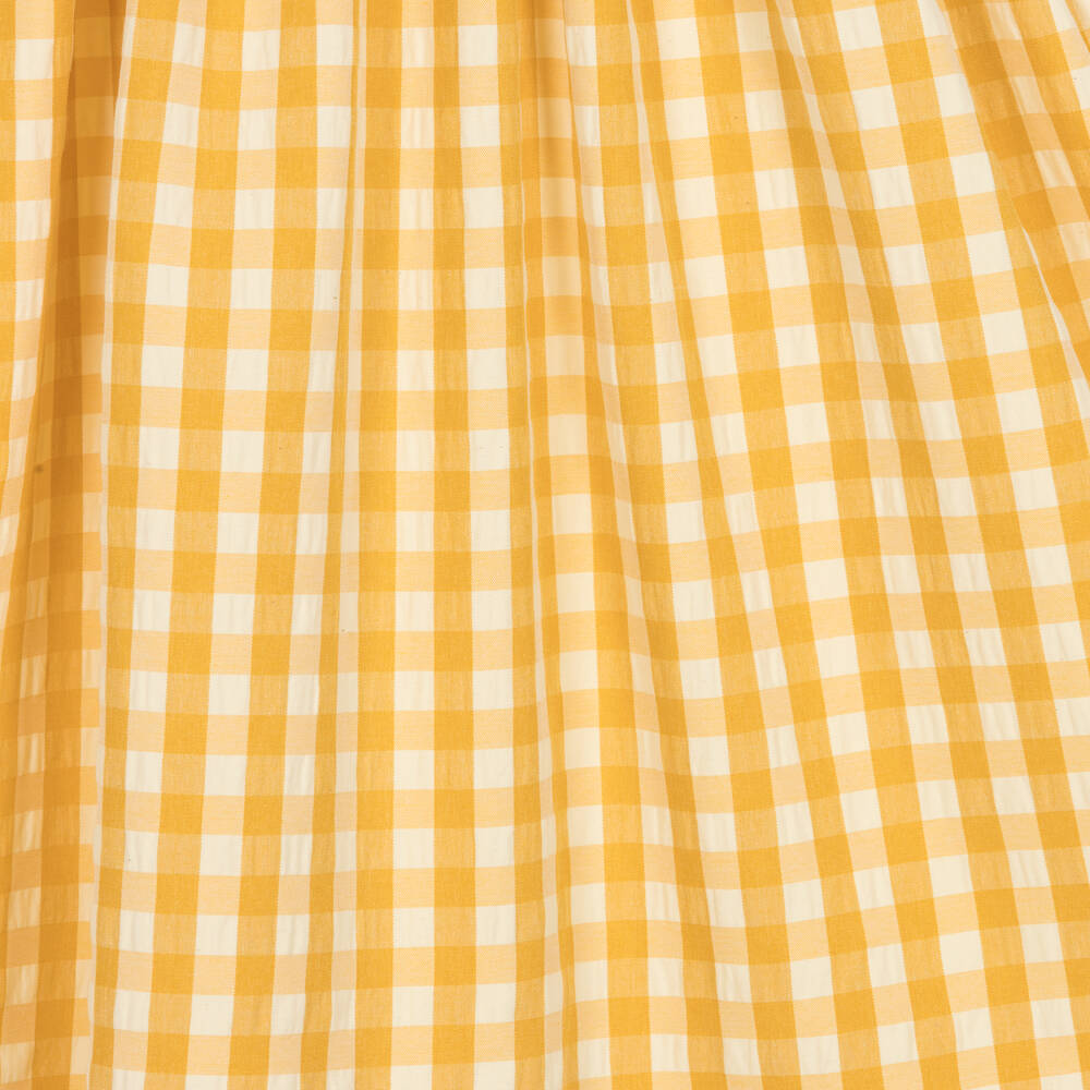 Molo-Girls Yellow Gingham Puff Sleeve Dress | Childrensalon Outlet