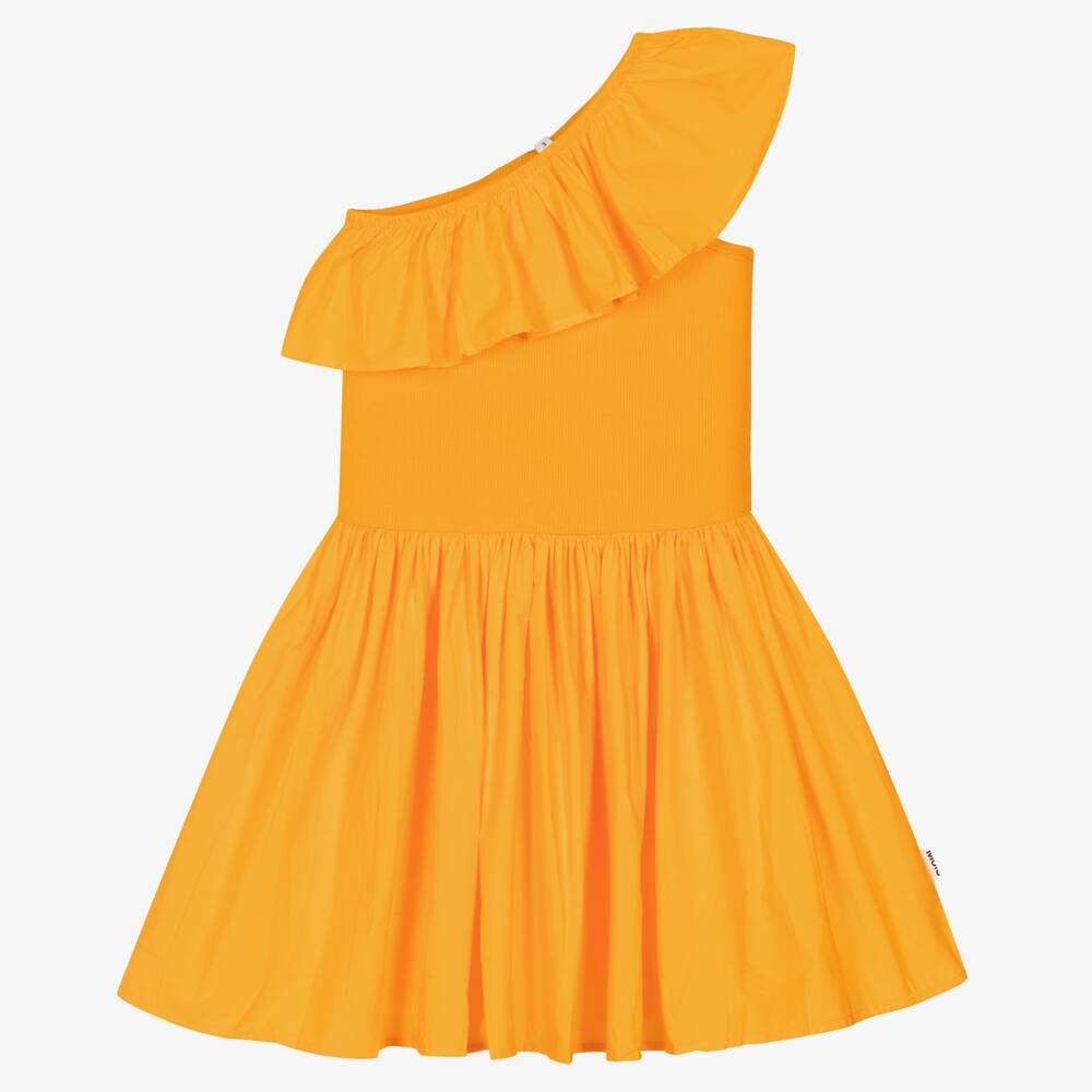 Molo - فستان قطن عضوي جيرسي مزين بكشكش لون أصفر | Childrensalon