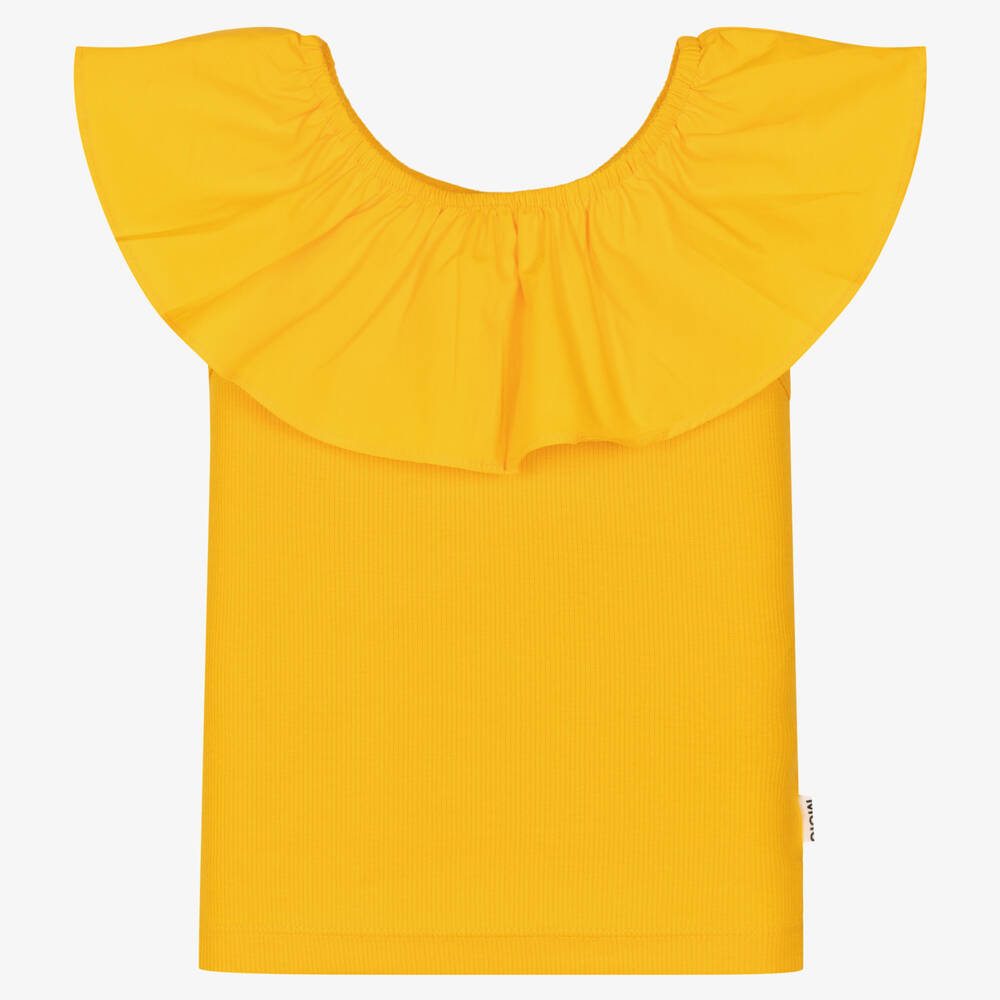 Molo - تيشيرت قطن عضوي مزين بكشكش لون أصفر للبنات | Childrensalon