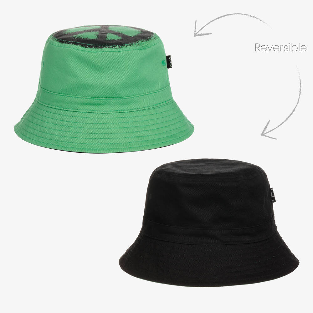 Molo - قبعة بوجهين قطن تويل لون أخضر وأسود  | Childrensalon
