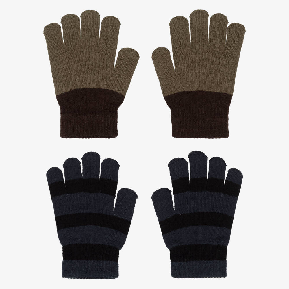 Molo-Green & Blue Stripe Knitted Gloves (2 Pack) | Childrensalon Outlet