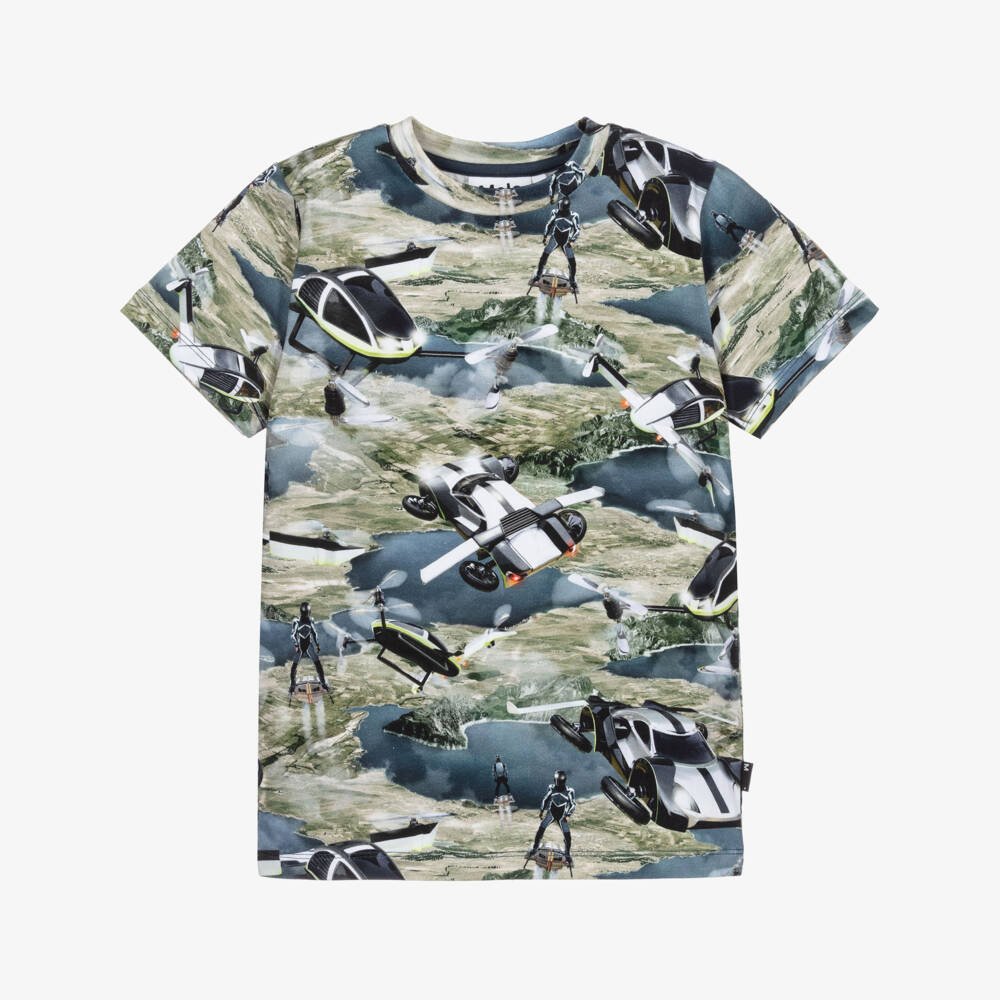 Molo-Зеленая хлопковая футболка с принтом в виде машин | Childrensalon Outlet