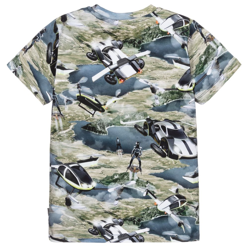 Molo-Зеленая хлопковая футболка с принтом в виде машин | Childrensalon Outlet