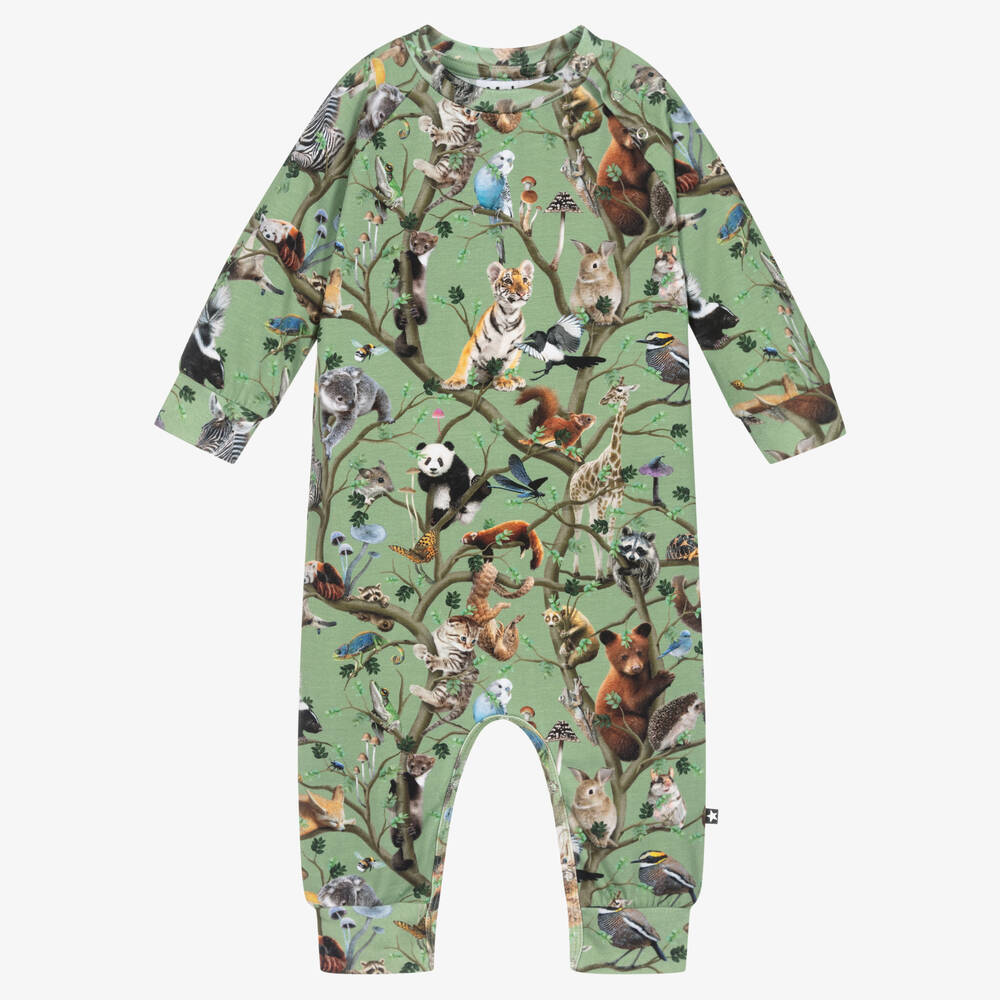 Molo - Green Cotton Animals Babysuit | Childrensalon