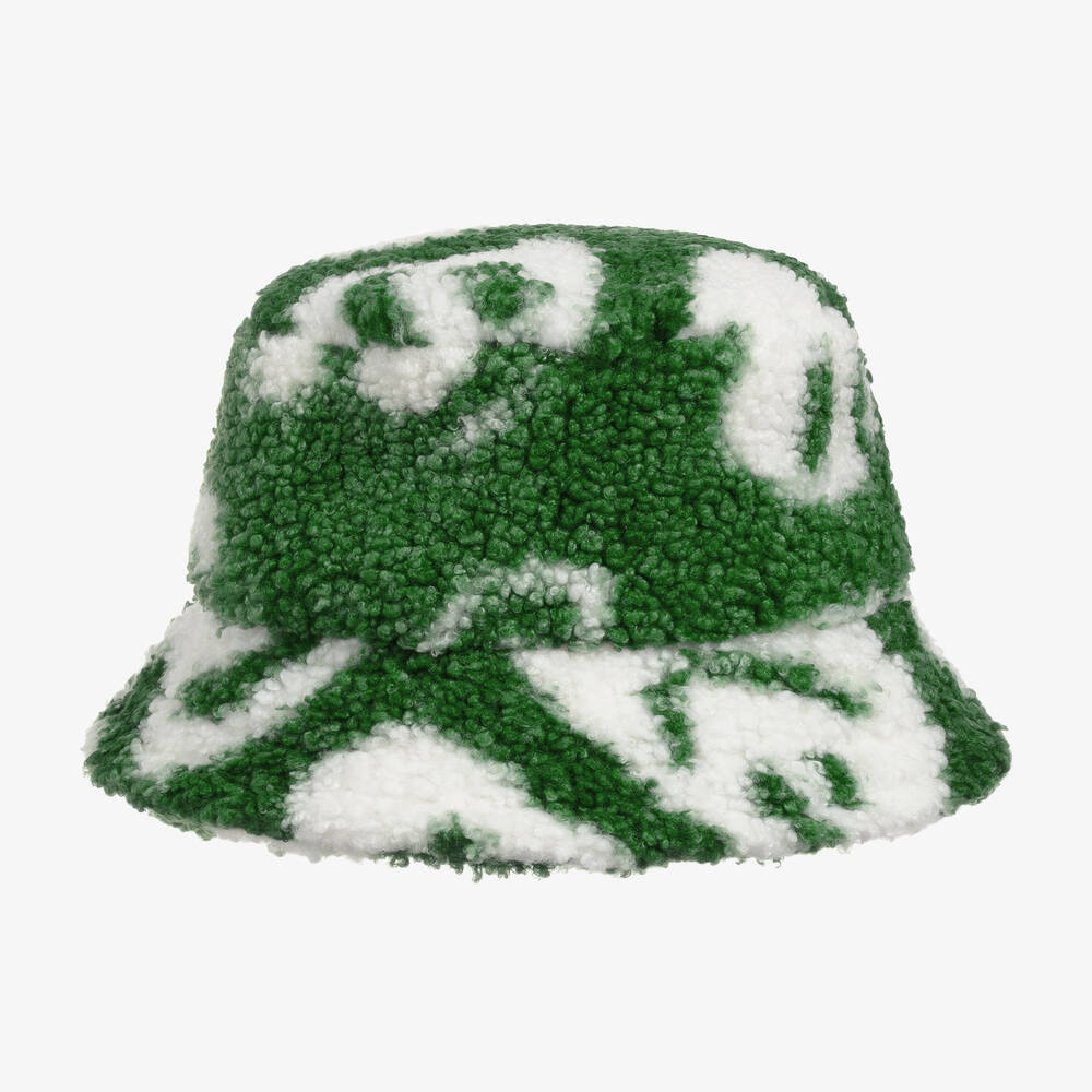 Molo - Green Faux Shearling Happy Faces Bucket Hat | Childrensalon