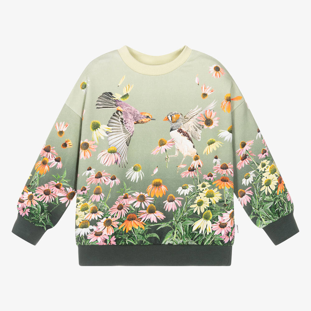 Molo - Sweat vert en coton à fleurs | Childrensalon