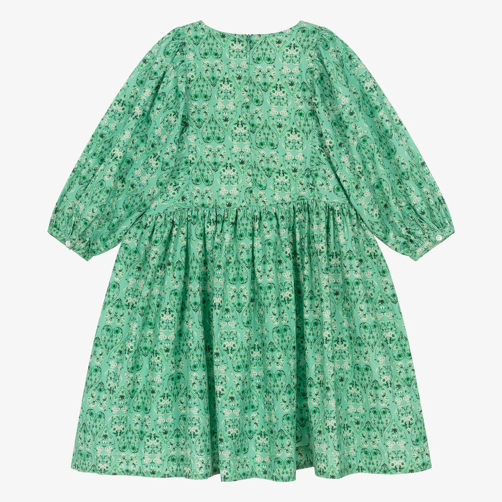 Molo-فستان بطبعة ورود وقلوب قطن عضوي لون أخضر | Childrensalon Outlet