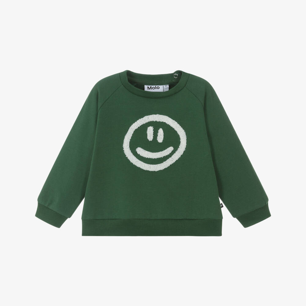 Molo-Green Organic Cotton Smiling Face Sweatshirt | Childrensalon Outlet