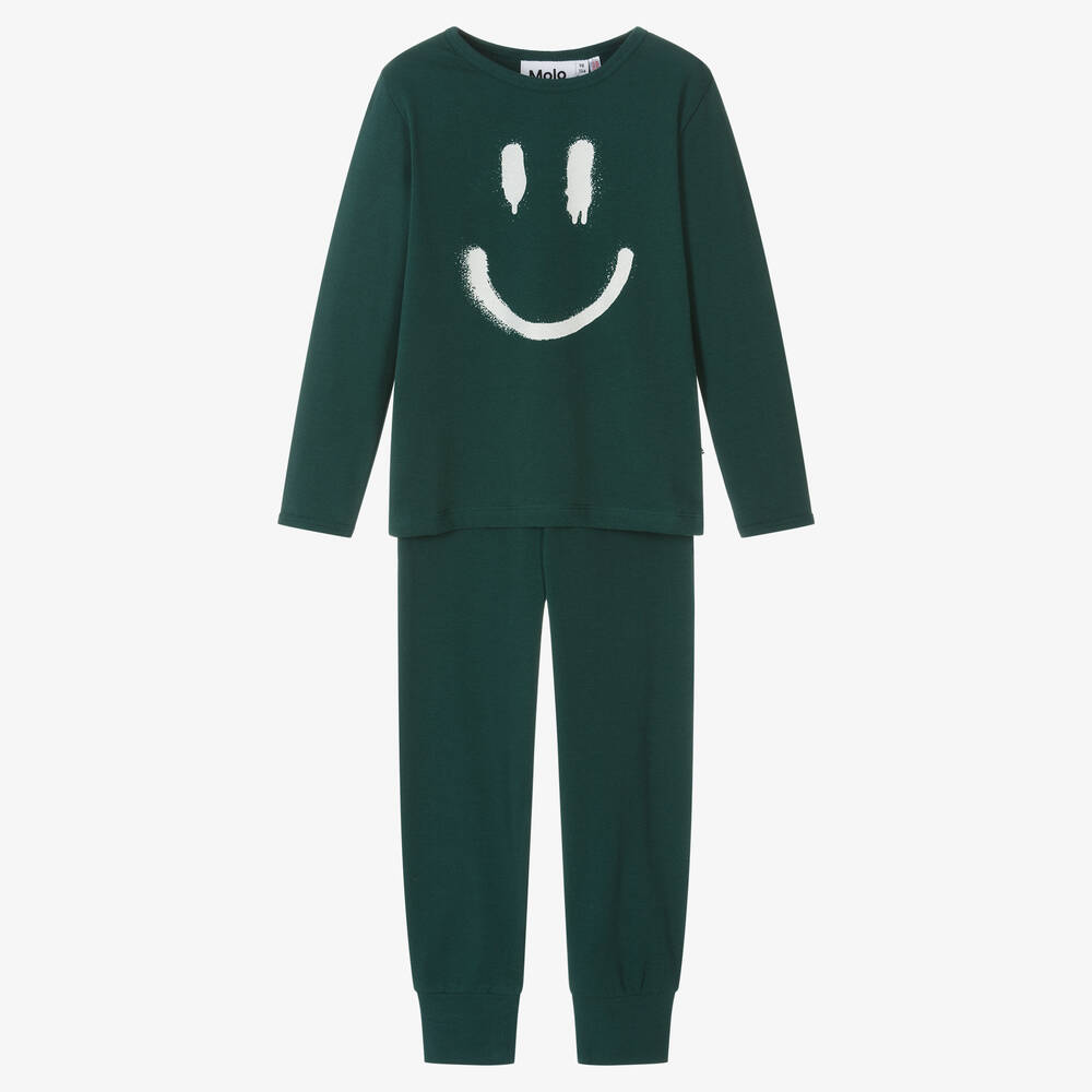 Molo - Grüner Bio-Schlafanzug mit Smiley | Childrensalon