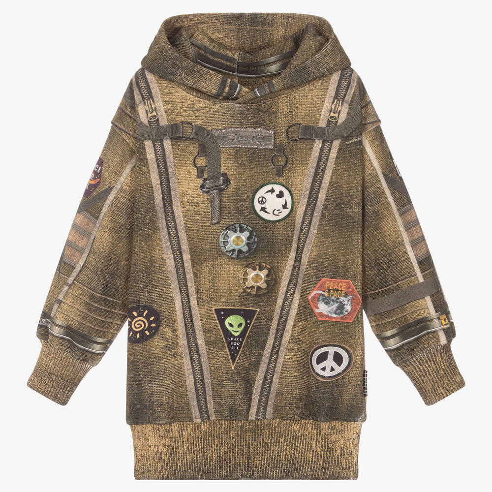 Molo - Green Organic Cotton Space Suit Hoodie | Childrensalon