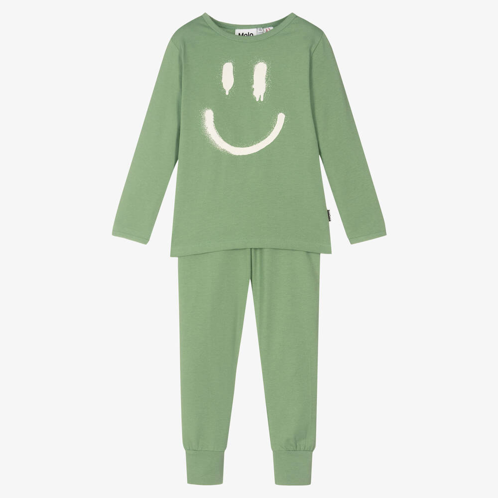 Molo - Green Smiling Face Cotton Pyjamas | Childrensalon