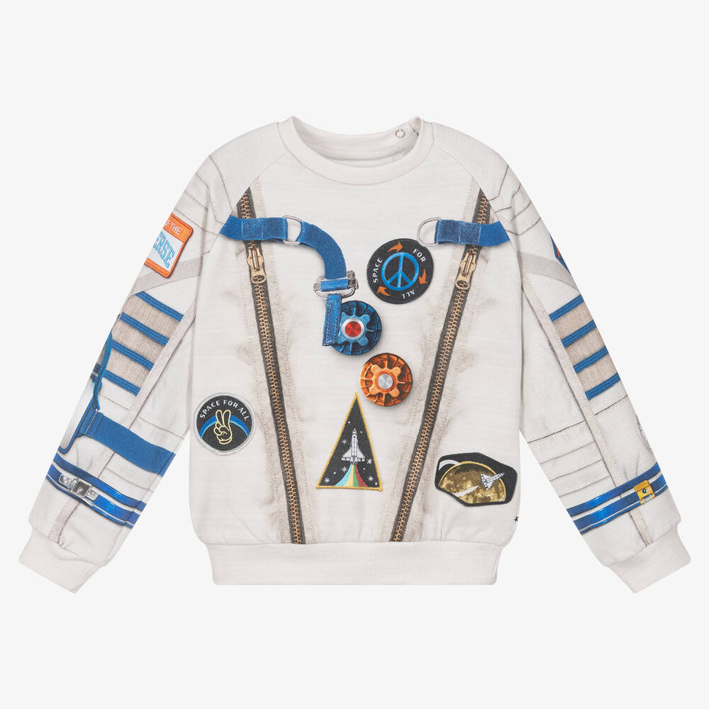 Molo - Grey Cotton Astronaut Sweatshirt | Childrensalon