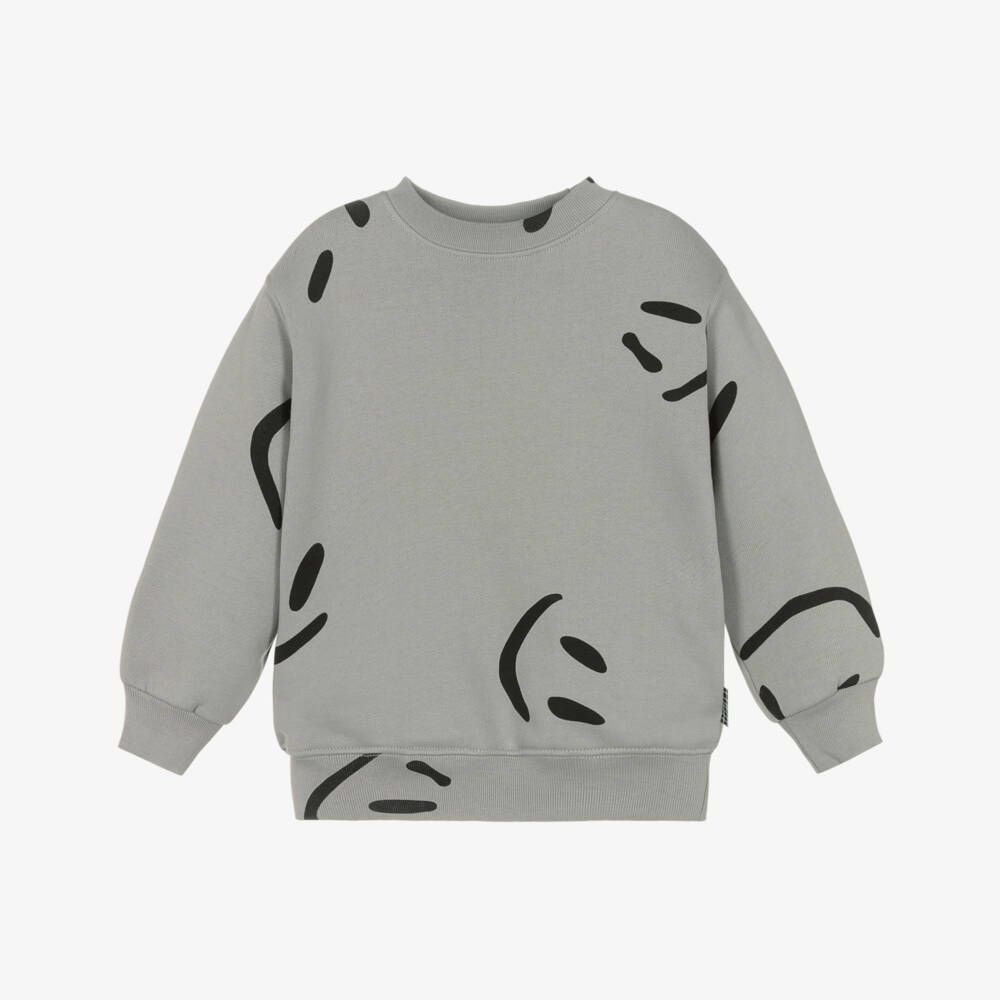 Molo-Grey Cotton Smiling Face Sweatshirt | Childrensalon Outlet