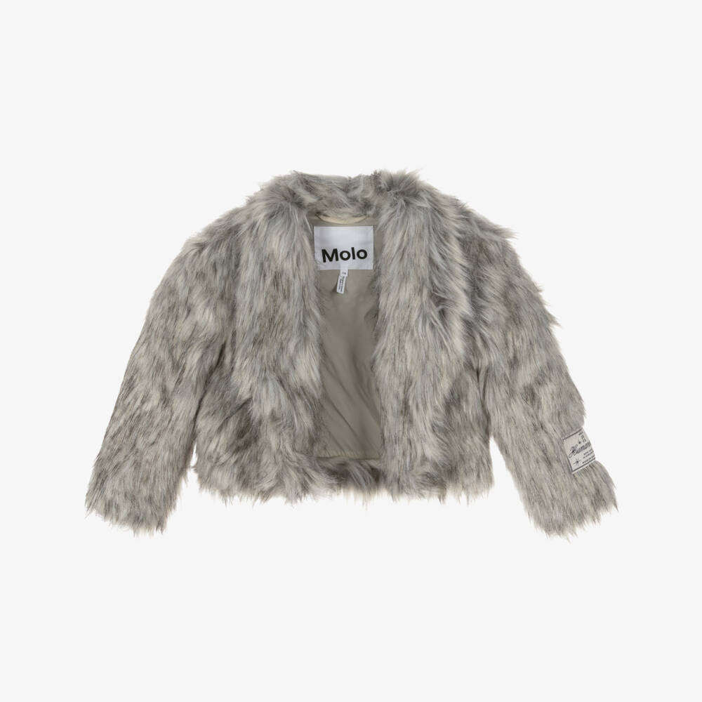 Molo-Grey Faux Fur Jacket | Childrensalon Outlet