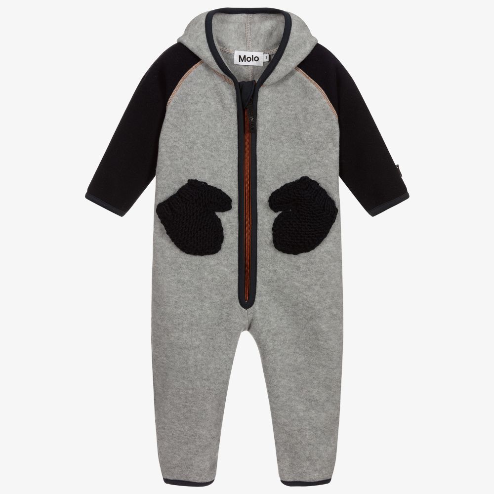 Molo - Grey Fleece Pramsuit  | Childrensalon