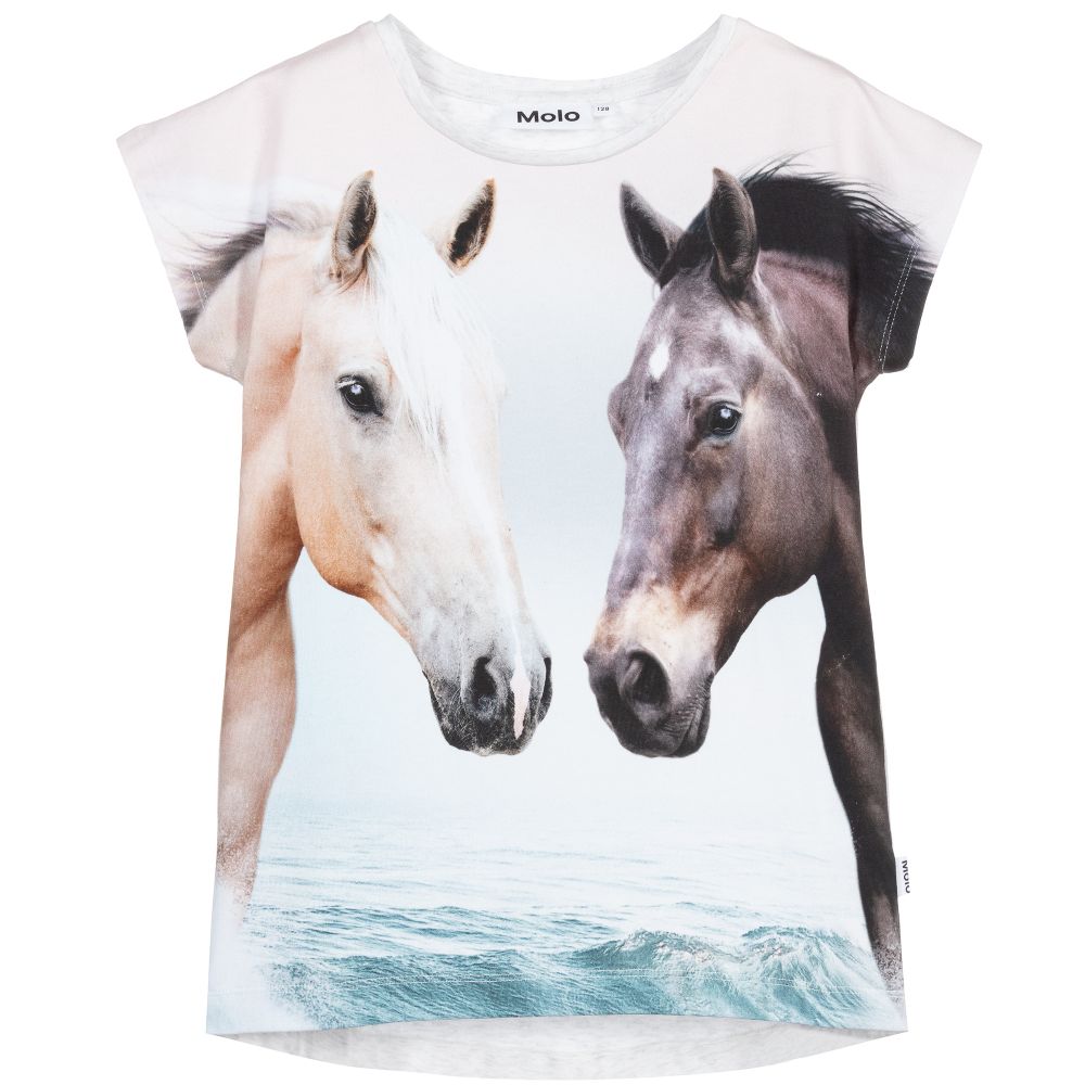 Molo - Grey Horse Print T-Shirt | Childrensalon