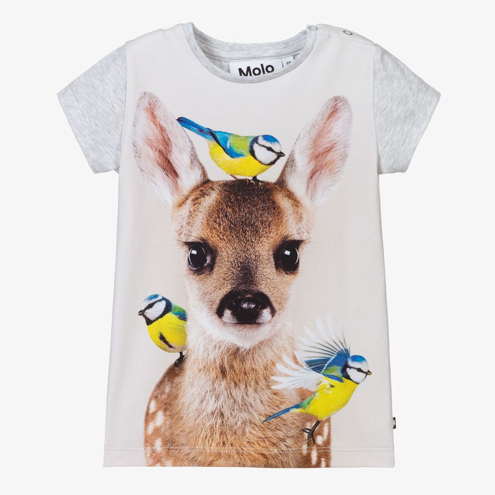 Molo - Grey Organic Fawn T-Shirt | Childrensalon