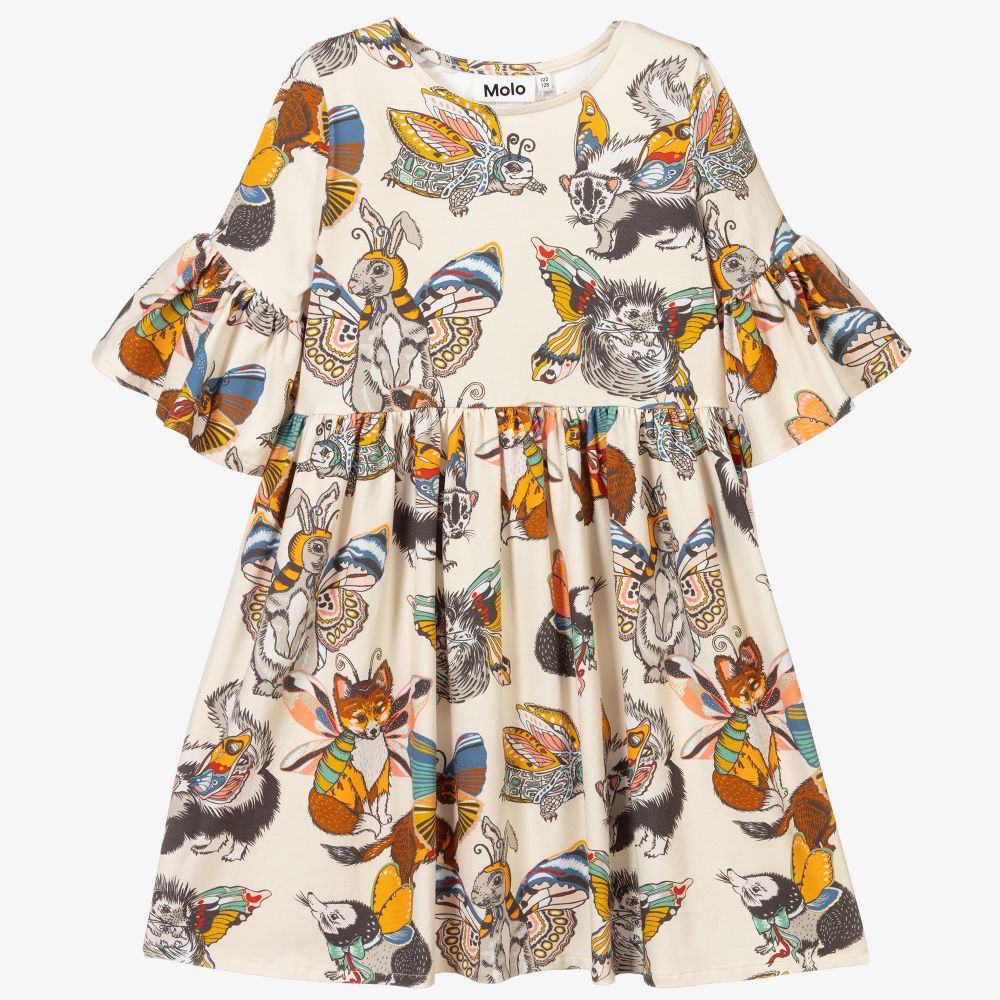 Molo-Ivory Animals Cotton Dress | Childrensalon Outlet