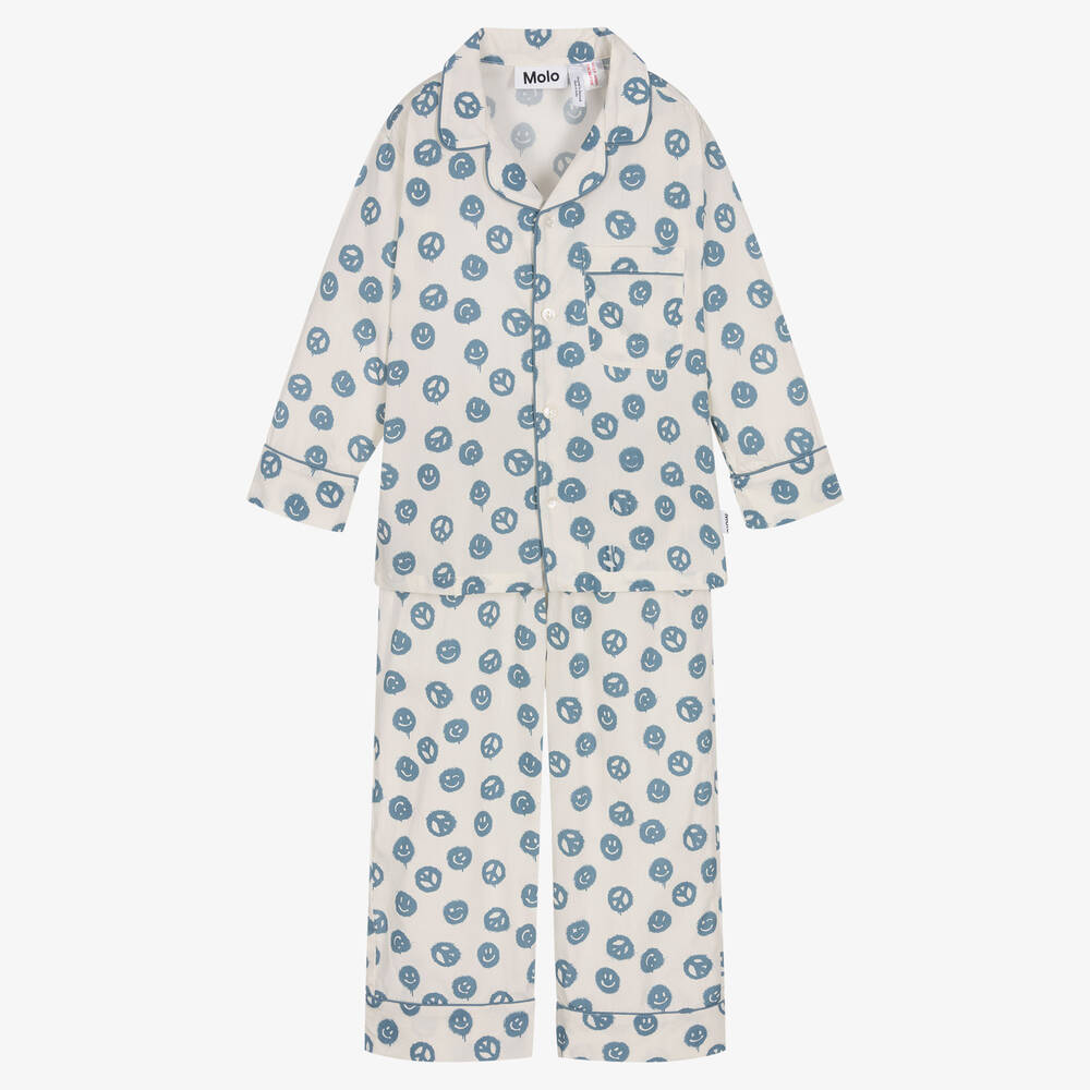 Molo - Pyjama ivoire et bleu en coton bio | Childrensalon