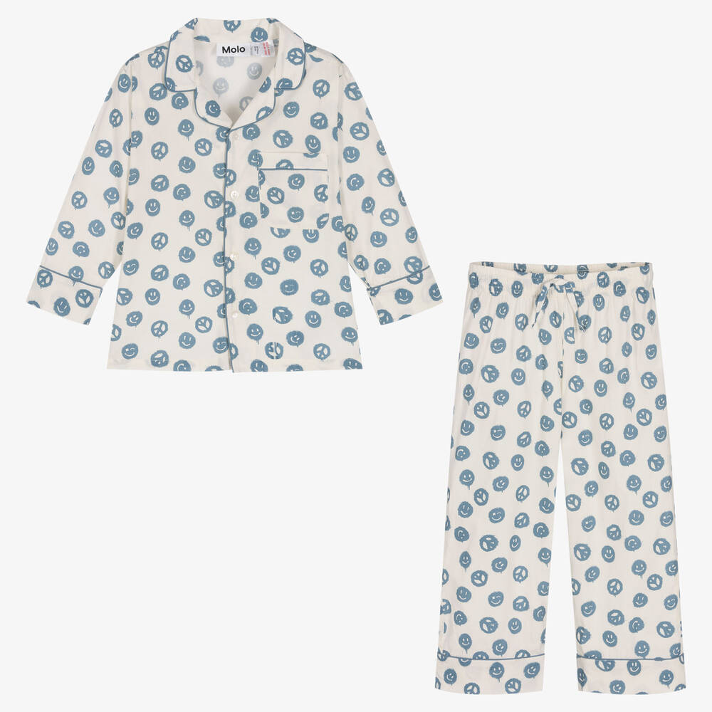 Molo-Ivory & Blue Organic Cotton Pyjamas | Childrensalon Outlet