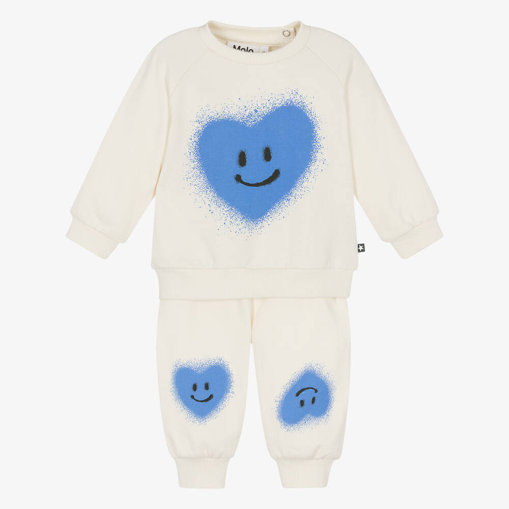 Molo-Ivory Cotton Happy Hearts Tracksuit | Childrensalon Outlet