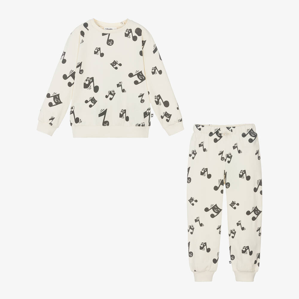 Molo-Ivory Cotton Musical Notes Tracksuit | Childrensalon Outlet