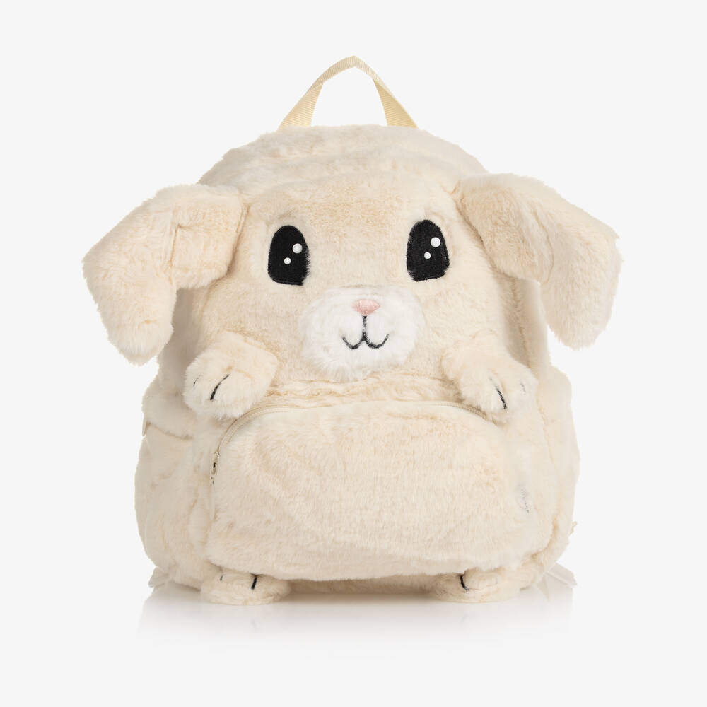 Molo - Ivory Furry Bunny Rabbit Backpack (35cm) | Childrensalon