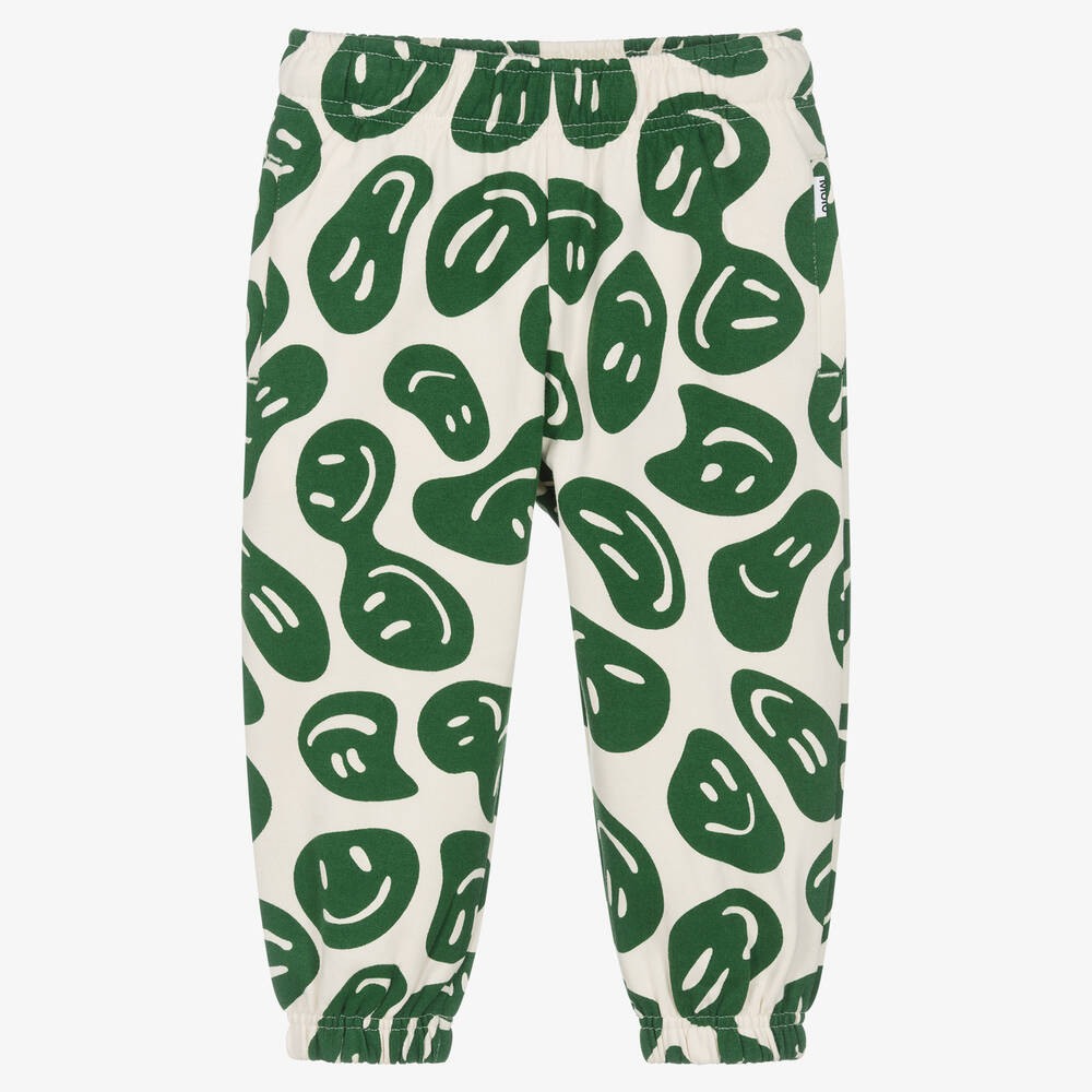Molo - Elfenbeinfarbene und grüne Jogginghose aus Baumwolle mit Smileys | Childrensalon