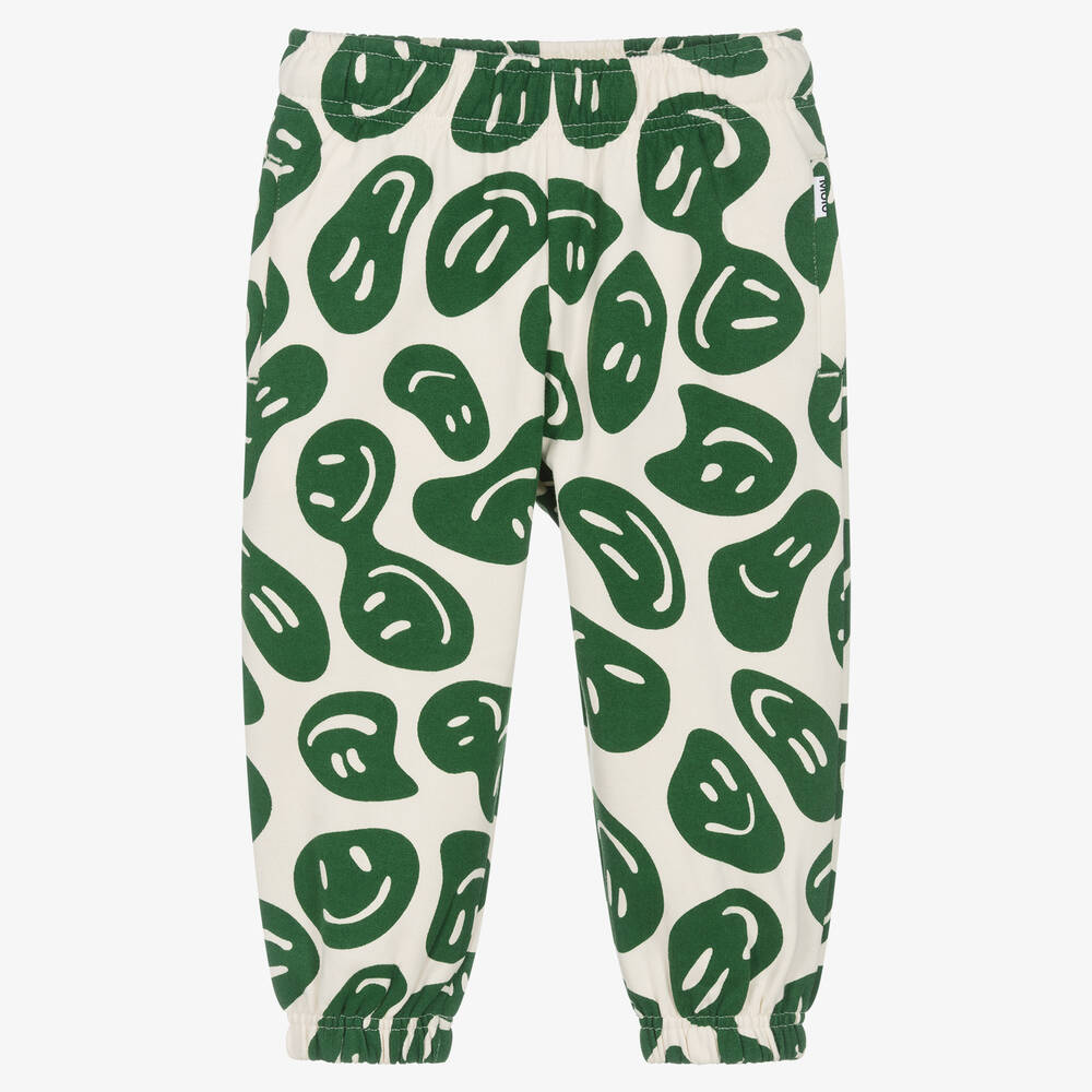 Molo - Ivory & Green Cotton Smile Joggers | Childrensalon