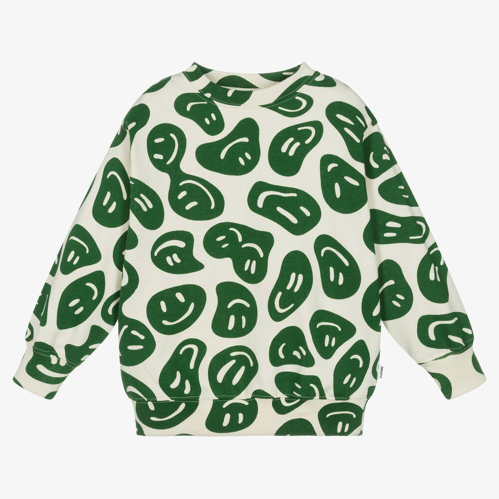 Molo - Elfenbeinfarbenes und grünes Baumwoll-Sweatshirt mit Smileys | Childrensalon