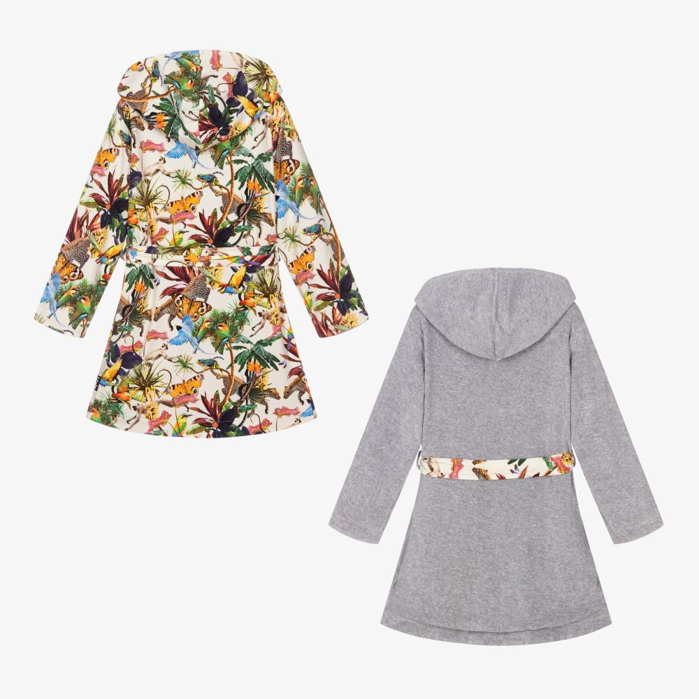 مولو-روب بوجهين قطن عضوي جيرسي لون عاجي ورمادي | Childrensalon Outlet