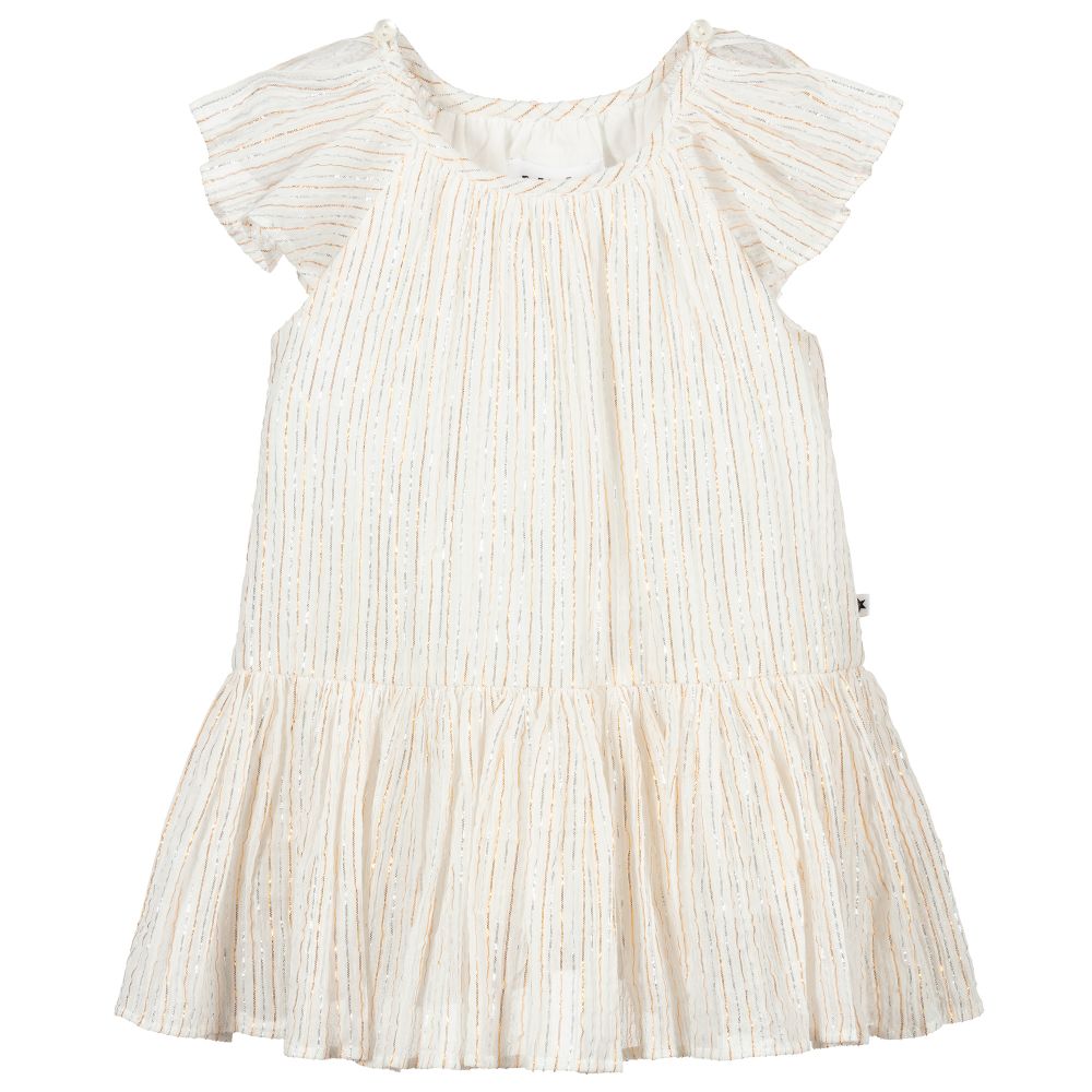 Molo-Ivory Metallic Stripes Dress | Childrensalon Outlet