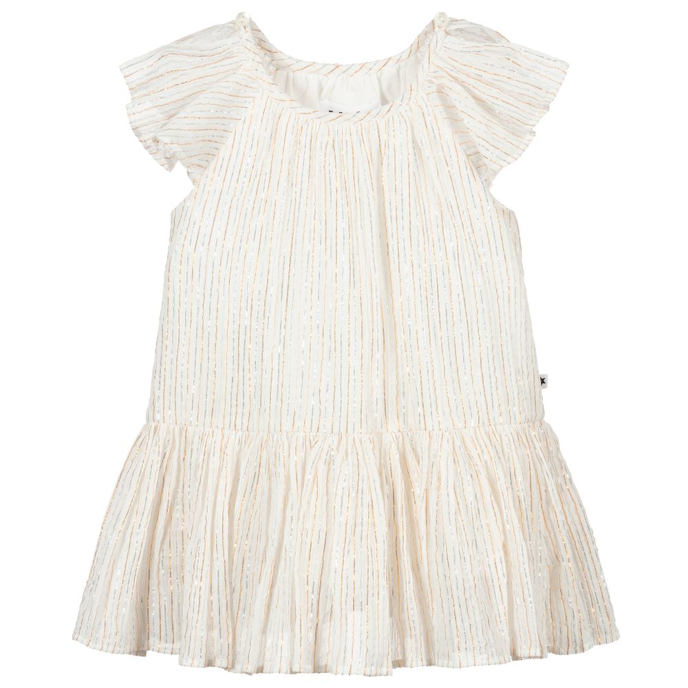 Molo - Ivory Metallic Stripes Dress | Childrensalon