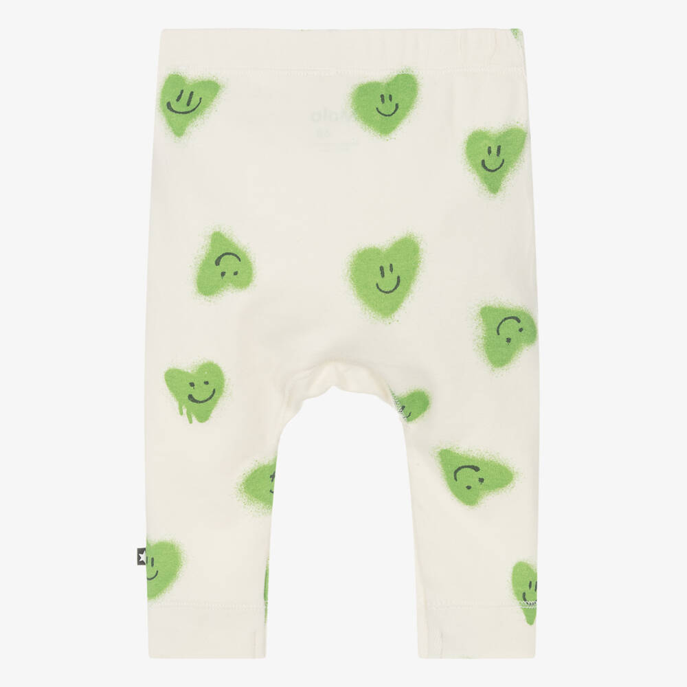 Molo-Ivory Organic Cotton Hearts Leggings | Childrensalon Outlet