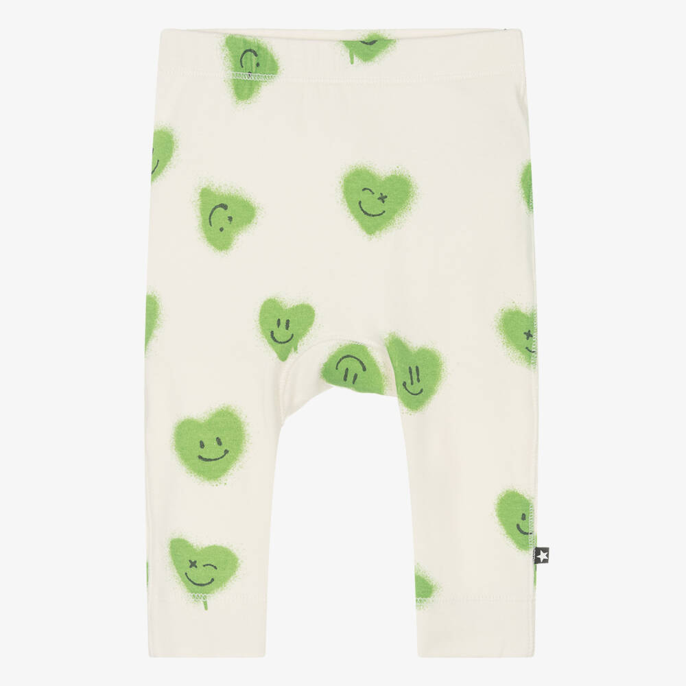 Molo-Ivory Organic Cotton Hearts Leggings | Childrensalon Outlet