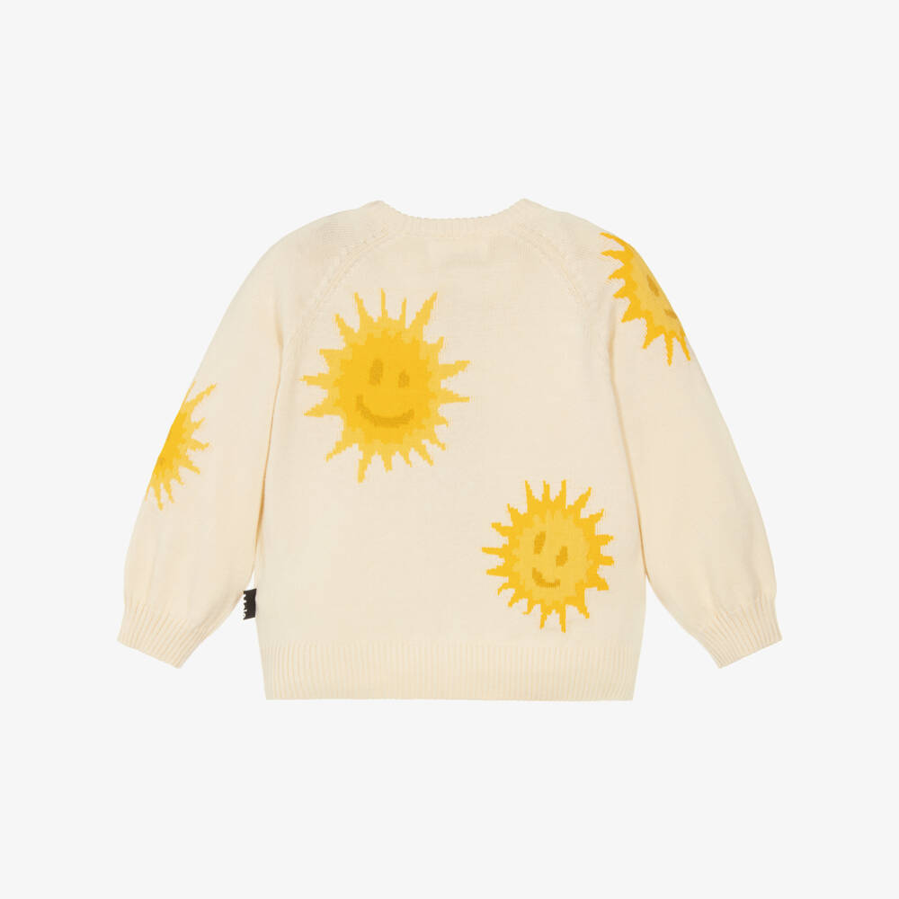 Molo-Ivory Organic Cotton Knitted Cardigan with Smiling Sun Faces | Childrensalon Outlet