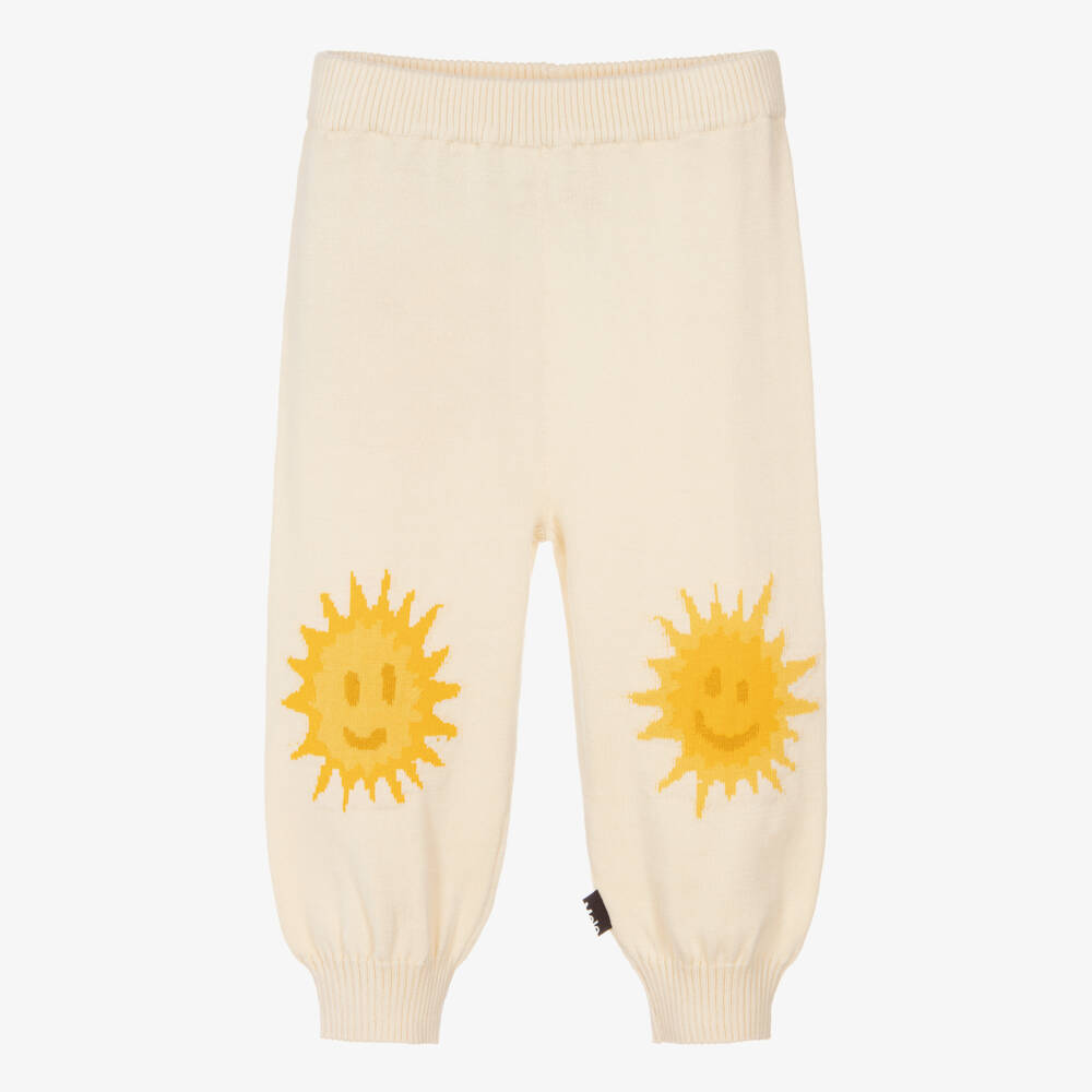 Molo-Ivory Organic Cotton Knitted Trousers with Smiling Sun Faces | Childrensalon Outlet