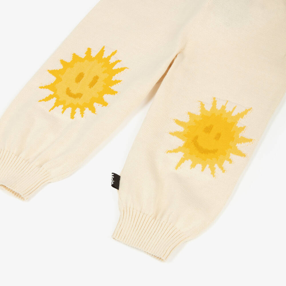 Molo-Ivory Organic Cotton Knitted Trousers with Smiling Sun Faces | Childrensalon Outlet