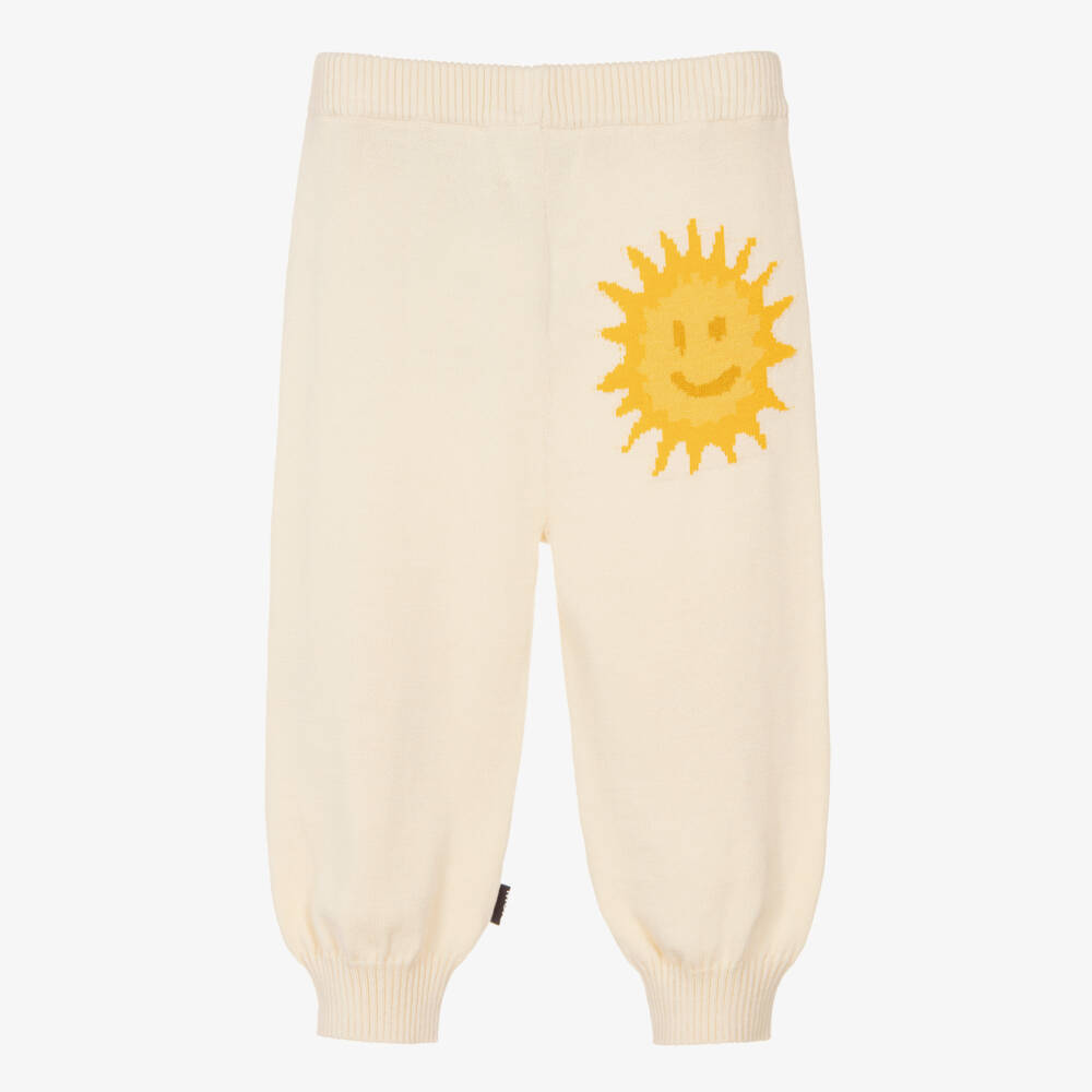 Molo-Ivory Organic Cotton Knitted Trousers with Smiling Sun Faces | Childrensalon Outlet