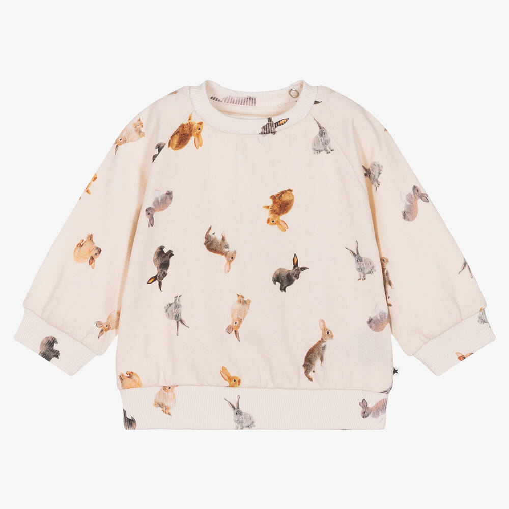 Molo - Sweat ivoire en coton bio Lapin | Childrensalon