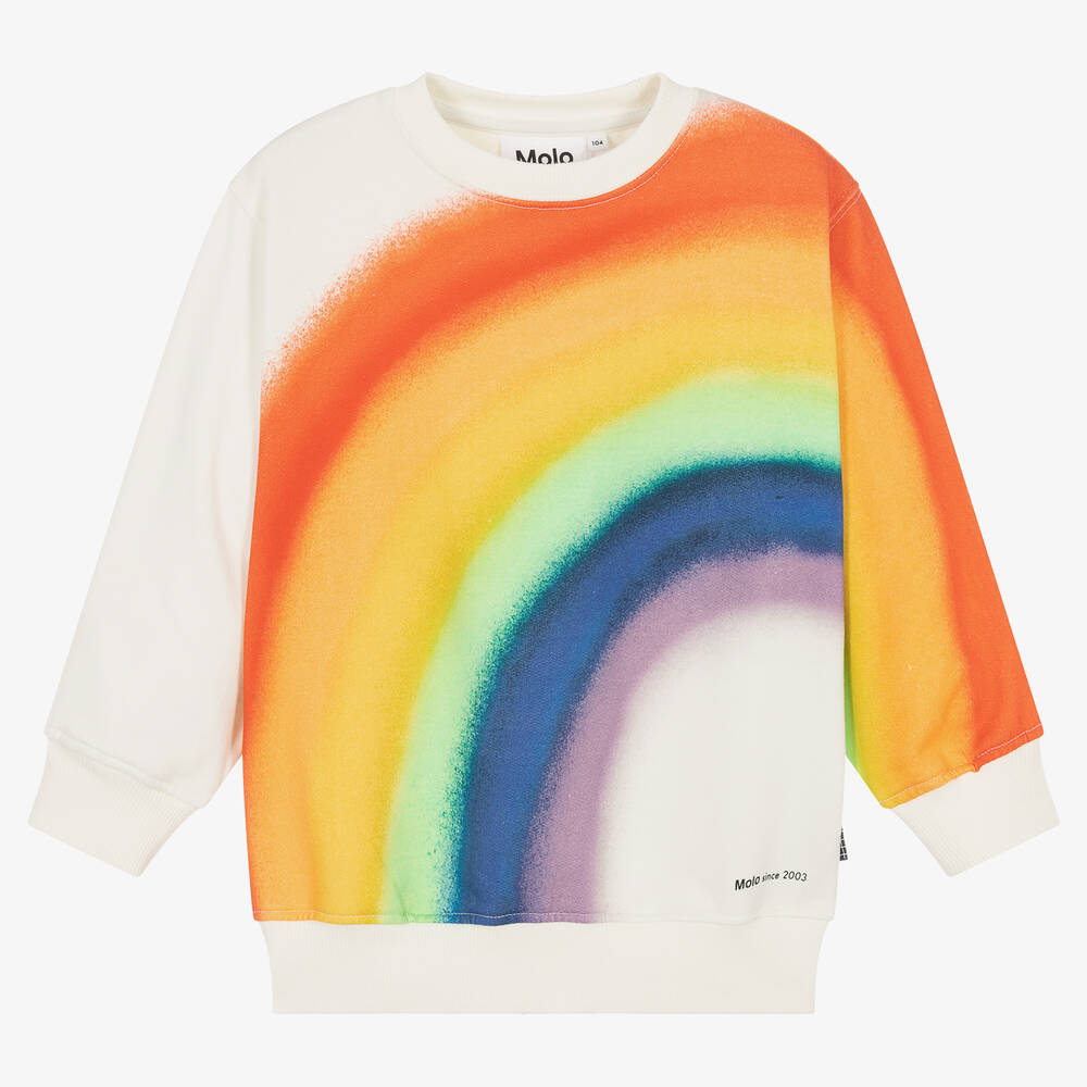 Molo - Sweat coton bio ivoire arc-en-ciel | Childrensalon