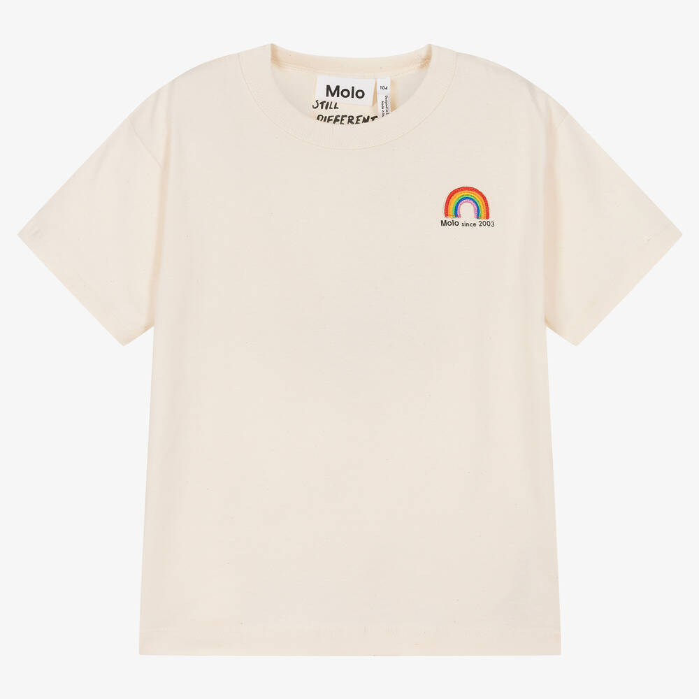 Molo-Кремовая футболка из органического хлопка с радугой | Childrensalon Outlet
