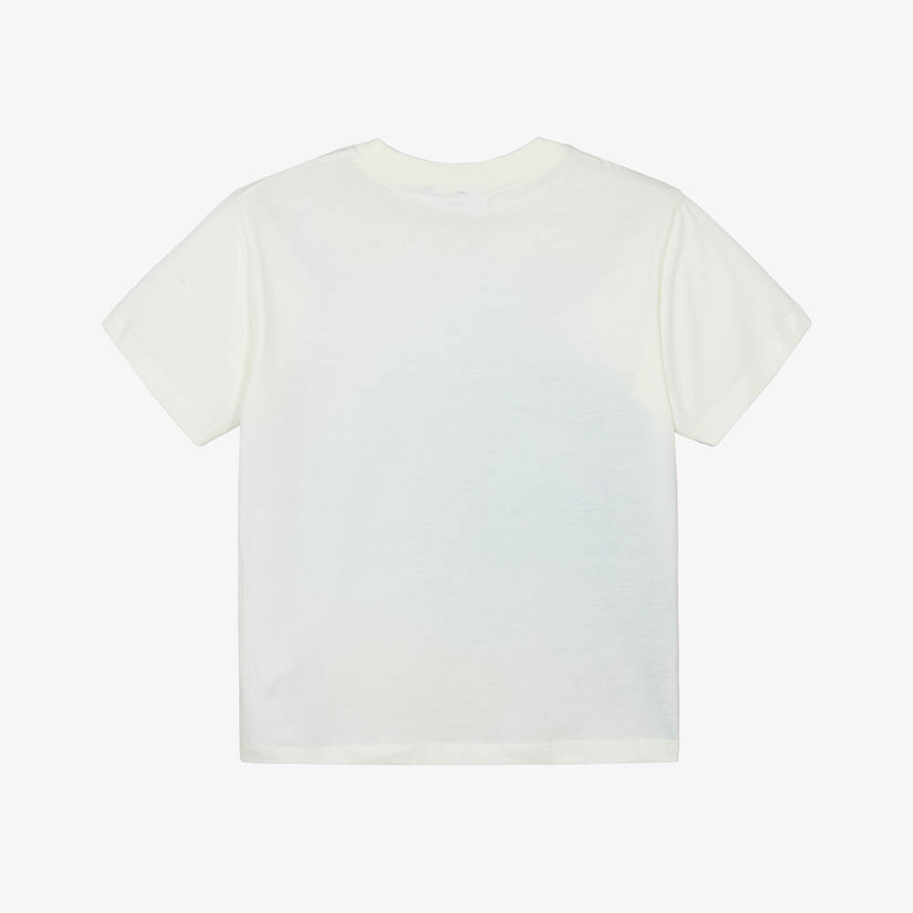 Molo-Ivory Organic Cotton T-Shirt with Colourful Wave Print | Childrensalon Outlet