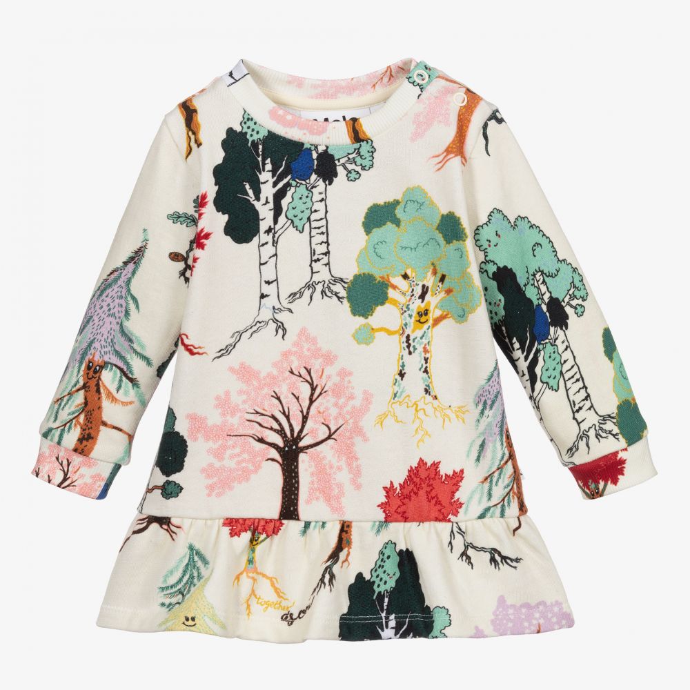 Molo - Кремовое платье из органической ткани с деревьями | Childrensalon
