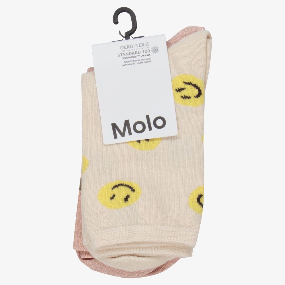 مولو-جوارب مزيج قطن محبوك لون عاجي وزهري للبنات (عدد 2) | Childrensalon Outlet