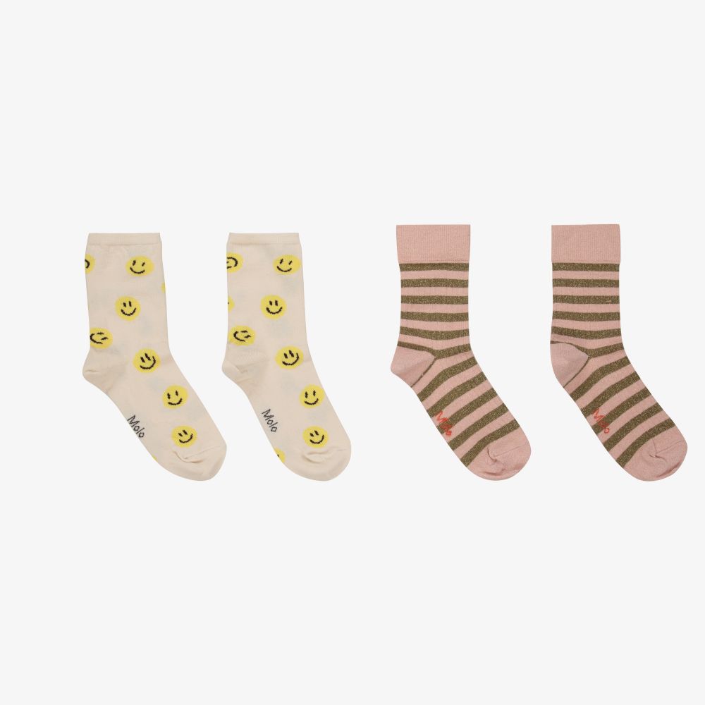 Molo-Ivory & Pink Socks (2 Pack) | Childrensalon Outlet