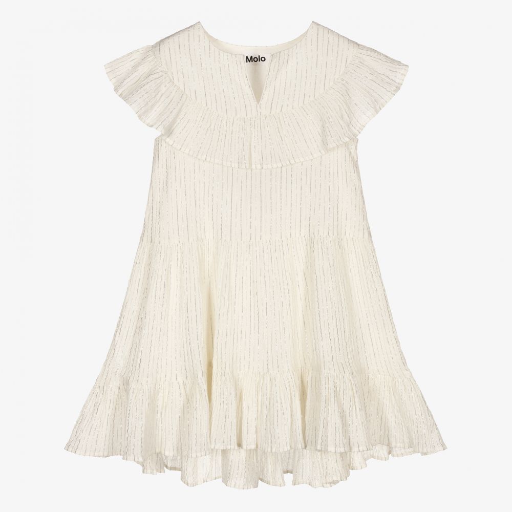 Molo - Ivory & Silver Striped Dress | Childrensalon